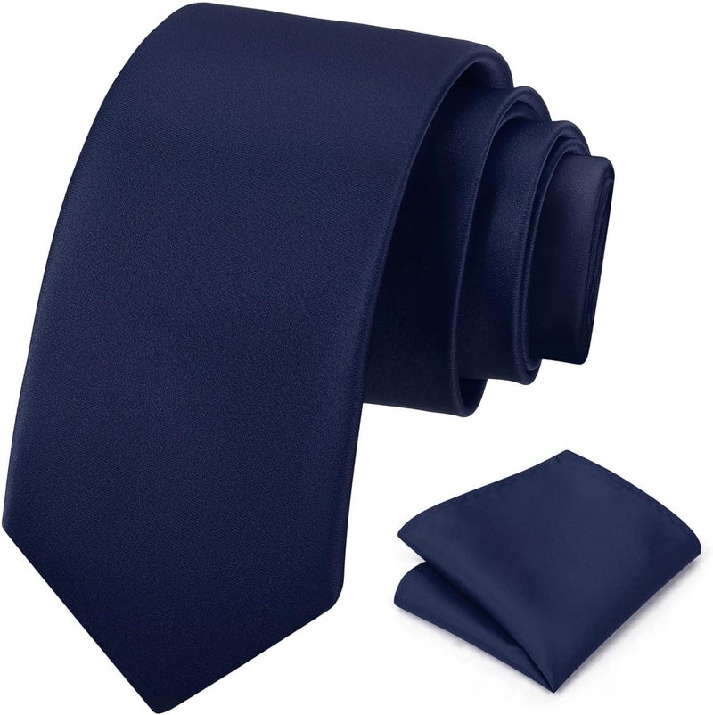 pensee Men's Tie Set Solid Pure Color 3.15" (8CM) Classic Formal Plain Necktie and Pocket Square Set For Men - Image 1
